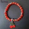 Pulsera de ágata roja natural con cuentas redondea 8 mm Pead Stone Crystal Cherry Colgante de joyas de moda para mujeres Regalo BA044