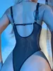 New European and American Women's Fun Underwear Sexy Women's Lacquer Leather Mesh Sling Jumpsuit Fashion Fun Set N0050