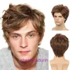 Mens wig headband dark brown short curly hair synthetic fiber mechanism wigs