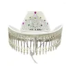 Berets Rhinestones Bride Hat Western Cowboy Cap Halloween -kostuum Y1UA