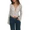 Camisetas femininas Women S V LACE LACE CROCHET BOHO TUNCA TUNIC LANÇA LONGA MANA