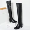 Boots klassische Oberschenkel High Frauen Herbst Winter Square Middle Heel über dem Knie Balck White Schuhe Frau Plus Größe 45 WSH3699