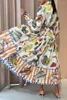 Casual Dresses Canwedance Retro Maxi Dress Lantern Sleeve Spring Tie-Waist Single Breasted Animal And Fruit Printed Vintage Vestidos