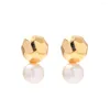 Stud -oorbellen Gestructuur Charm Cast Brand Big Natural Freshwater Pearls 18K Gold PVD PLATED stijlvolle sieraden