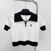 Tricot de tricots pour femmes de haute qualité 2024 printemps / été Nouvelle mode Polo Polo Collier LETTRE CONTRAST EN CORDE BRROIDE