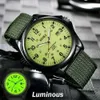 Polshorloges Militaire hoogwaardige luxe merk Kwarts Mens Luminous Canvas Band Reloio Masculino Fashionable Watch Q240426