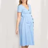 Vestidos de maternidad Button Pocket Embarazado Vestido para mujeres Ropa casual Algodón Summer de talla grande Posgrado Q240427