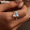 Clusterringen Wostu 925 Sterling Silver Blue Iris Opening Ring Simpel met Opal Stone Fine Jewelry For Women Wedding Anniversary Dating Gift