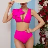 Set 2022 New Sexy High Waist Bikini Set One épaule Swimwear Femmes Bandeau Swuffle Ruffle Beach Wear Push Up Bathing Fissure Biquini