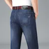 Heren jeans lente/zomer nieuwe heren jeans business van middelbare leeftijd casual elastische jeans slank fit rechte been heren broek plus size broek