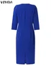 Robes décontractées Vonda Robe de fête de col élégant 2024 Femmes Couleur solide 3/4 Goule Puff Fashion MIDI MIDI DRESS