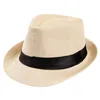 Bérets Summer Jazz Straw Hat For Women Men Couleur solide Cowboy respirant Trilby Outdoor Holiday Travel Beach Sunrsreen Panama Caps