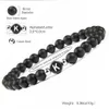 Perlen 6 mm schwarzer gefrosteter Steinperlenarmband Unisex 26 Initialen Name mit elastischem Seil, das als Freundschaftsgeschenk für Paare verwendet wird