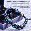 Beaded Triple Protection Armband 8mm Bead Tigers Eye Black Obsidian Hematite Mens and Womens Treatment Crystal