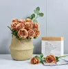 Dekorative Blumen 10pcs orange Rosen Künstliche falsche Seidenrealistikrosen Bouquet mit langen Stielen für Hochzeits -Homeparty