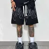 Erkek şort Amerikan erkek spor şort yaz hip-hop sokak alev grafik moda giyim gevşek büyük boy pantolon q240427