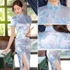 Ethnic Clothing 2024 Summer Short Sleeve Cheongsam Female Sexy Slim 3XL 4XL Qipao Traditional Chinese Evening Party Dress Satin Printed