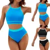 Women's Swimwear Swimming Suit Skirt High Waisted Bikini Sets Sporty Two Swimsuit Color Block Underwire Bathing Tops For Women