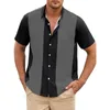 Casual shirts voor heren heren vintage bowling shirt retro gestreepte korte mouw knop omlaag comfortabel mode-tops m-2xl