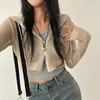 Kvinnors T -skjortor Cibbar Chic Hollow Out Holes Shirt Cardigan Loose Full Sleeve Zip Up Crop Top Women Streetwear Y2K Aesthetic Outfits