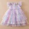 Girl's Dresses Girl Sequin Rainbow Princess Dress 3 6 8 Yrs Fancy Kids Mesh Party Cake Clothes Toddler Girl Summer New Birthday Costume