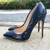 Dress Shoes Women Navy Blue Patent Pumps Low Cut Pointy Toe Stilettos Elegant Ladies Formal Slip On High Heels Fashion