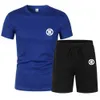 Heren shorts t-shirt sets heren fitness sportkleding zomer ronde nek ademend comfortabel t-shirt + shorts 2-dely dagelijkse outdoor sportset d240426