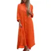 Casual klänningar 2024 Kvinnors bomull och lös mantel sommarstrand solskyddsmedel kläder en enda bröst lång skjorta klänning