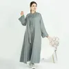 Ethnic Clothing 2PCS Sets Modest Abaya Dress Spring Linen Cardigan And Inner Robe Muslim Islamic Casual Costumes Dubai Party Vestiods Gown