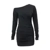 Casual Dresses NEONBABIPINK One Shoulder Ruched Mini For Women Long Sleeve Asymmetrical Black Dress Sexy Outift Woman N33-BI21