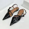 Casual Shoes Pointed Patent Leather Sandals Flat Sole Solid Color Bow Design Ankle Strap Sandalias Spring Autumn Daily Dress Versatile