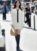 Casual Dresses Fashion Cuff Feathers White Shirt Dress For Women's Letter Necktie Long Sleeve Turn Down Collar Chiffon Loose Mini Vestidos