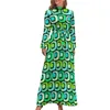 Casual Dresses Retro Square Dress Leopard Print Boho Beach Woman Long Sleeve High Neck Cute Maxi
