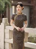 Ethnische Kleidung 2024 Sommerseide Cheongsam Kurzarm Vintage Kleid plus Größe Slim Party Hochzeitskostüme Floral Qipao S bis 4xl