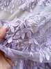 Casual Dresses 2024 Fashion French Sweet Violet Embroidery Flower Dress Women's Sexy See Through Long Sleeve Hollow Out Lace Mesh Midi