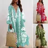 Robes décontractées Femme V-Neck Robe Maxi Decor Decor Bohemian Style avec V Flow Detail Flux A-Line Hem pour l'été