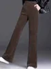 女性のズボン冬の女性ズボンオフィスレースアップベルベットワイドレッグプラッシュハイウエストフォールカジュアルルーズ厚い厚いスポドニー