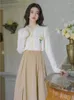 Sukienki robocze w stylu preppy kobiety róża dzianina sweter top wysoki talia długa faldas femme koreańska moda lady spódnice 2pcs set