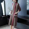 Casual jurken herfst winter half hoge kraag mode tie kleurstof gebreide jurk vrouwelijke lange mouw elegante gewaad dames losse vintage vestido