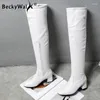 Boots klassische Oberschenkel High Frauen Herbst Winter Square Middle Heel über dem Knie Balck White Schuhe Frau Plus Größe 45 WSH3699