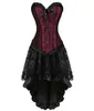 2018 Women Burlesque Dancer Witch Halloween Sexy Overbust Bustier Mini Gothic Corset Dress مع تنورة بالإضافة إلى J1907014981781