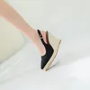 Dress Shoes Spring Wedge Heel Thick Sole Drag High Back Hollow Women's Grass Woven Rope