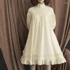 Robes décontractées lanterne à manches décoratives lolita robe tendance japonaise femme cos femme long bouton lace dentelle dame mignon kawaii