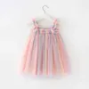 Meisjesjurken Baby Girl Dress Rainbow Kleurrijke Zomer geplooide peuter Kinderen Suspenders Draai Baby Tutu -jurken Kinderen Verjaardagsprinsesjurk