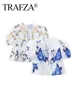 Blusas para mujeres Trafza Trendy Holiday Floral Impreso Blusa para mujeres 2024 Spring Gentle Bow Tie O Neck Mangas cortas Fashion Chic Camisetas