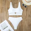 New Style Swimsuit Solid Color Nylon Sexy Hollow Split Swimsuit for Women's Swimwear