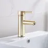 Rubinetti del lavandino del bagno spazzola per lavabo oro miscelatore di rubinetto freddo del rubinetto del ponte motivano tocco in acciaio inossidabile a singolo foro dorato
