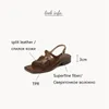 Chaussures décontractées 2024 Femmes d'été Sandales rétro en cuir divisé Luxury Roman Narrow Band Gladiator talon Chunky