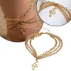 Anklets Böhmen Guldfärg Snake Ankle Armband Set For Women Starfish Shell Heart Charm Anklet Chain On Leg Boho Jewelry Gifts