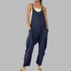 Dungarees de macacão de pescoço feminino Bolsos de calças folgadas traje de macacão de macacão Romper Plus Size 240420